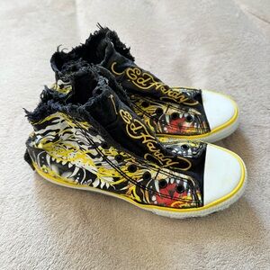 Vintage Y2K Ed Hardy  Tiger Print Laceless High Top Sneakers US Size 6